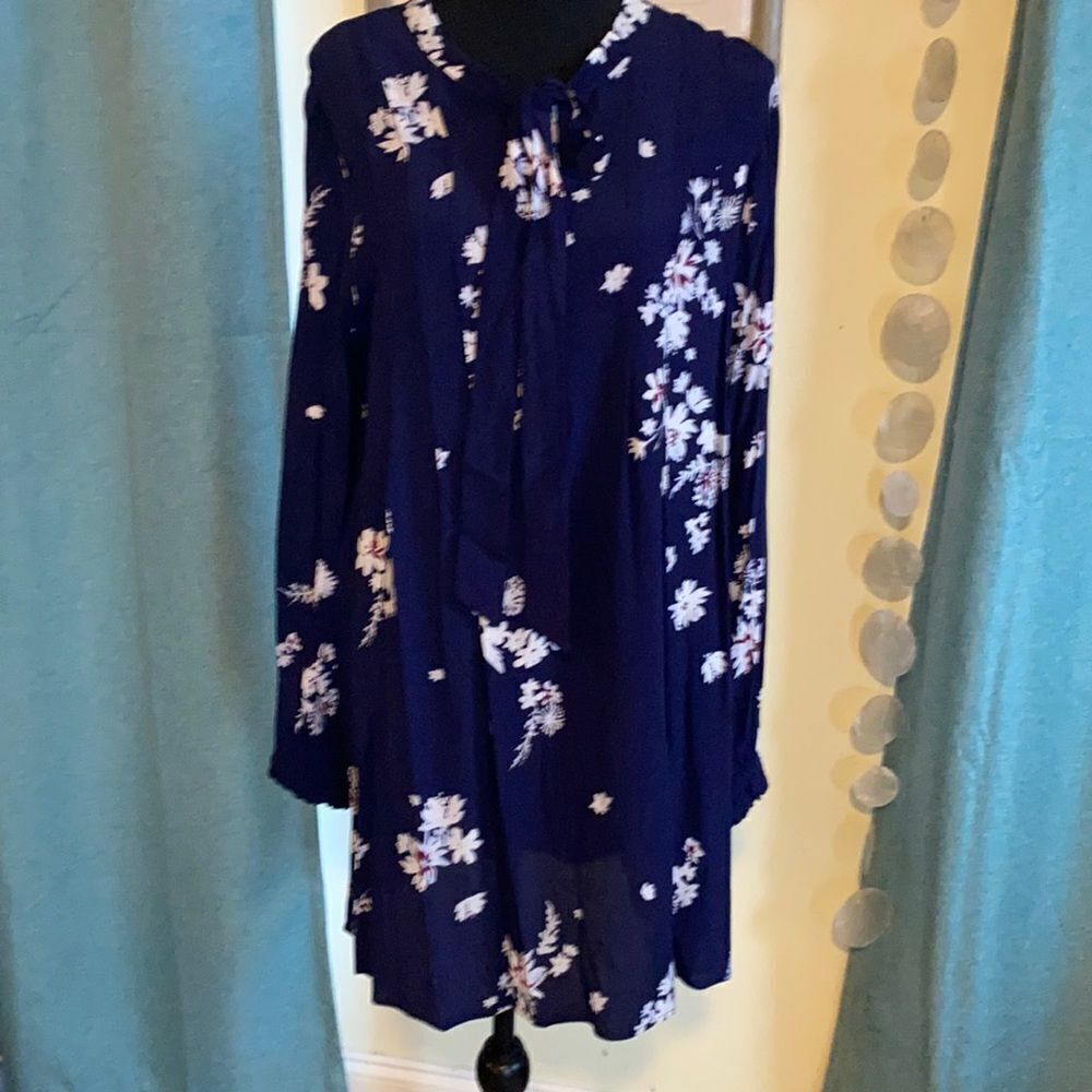 Knot Sisters Dress Women's Medium Floral Midi Long Sleeve Navy Soft Floral